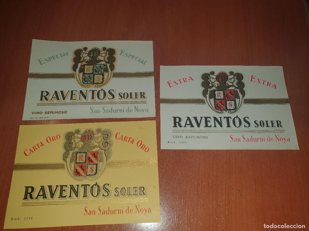 Etiquetas antiguas: Raventos soler, san sadurni de noya, cavas, etiquetas 12 x 8,5 cm.