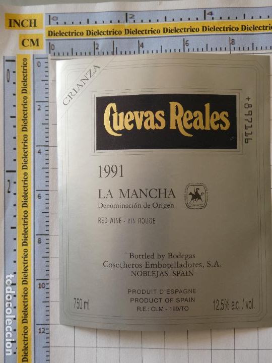 Etiquetas antiguas: ETIQUETA DE BEBIDAS. VINO LICORES. NOBLEJAS LA MANCHA 1991 CUEVAS REALES TINTO. 1033