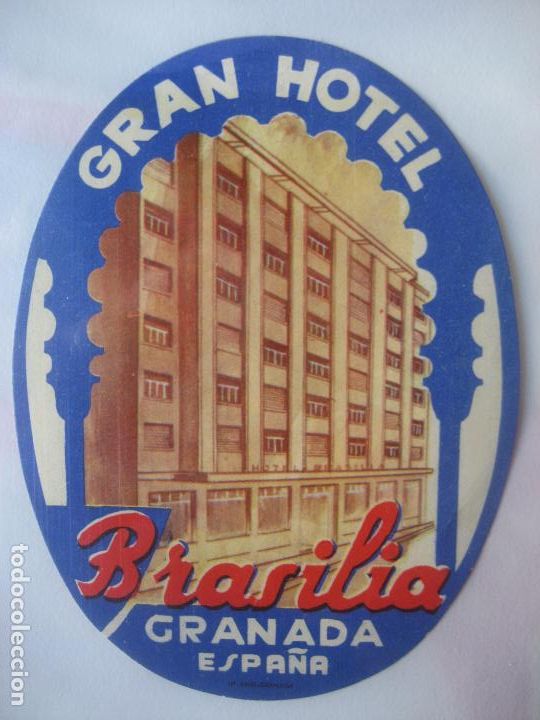 Etiquetas antigas: Hotel Brasilia. Granada. 11 x 8 cm.