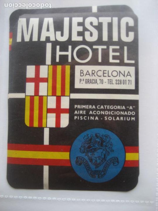 Etiquetas antigas: Hotel Majestic, Barcelona. 12 x 9 cm.