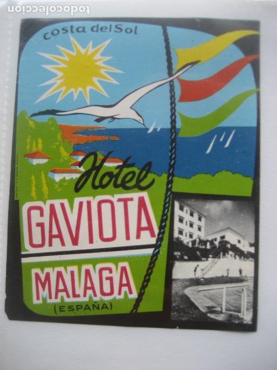 Etiquetas antigas: Hotel Gaviota. Malaga. Costa del Sol. 12 x 9 cm.
