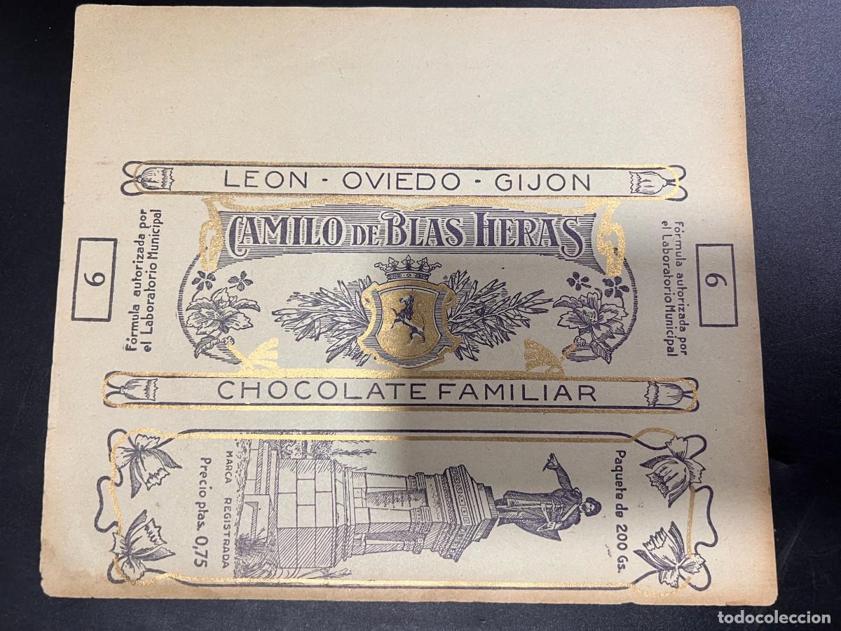 Etichette antiche: CHOCOLATE FAMILIAR. CAMILO DE BLAS HERAS. LEON - OVIEDO - GIJON. N&ordm; 6. MEDIDAS: 20 X 23CM