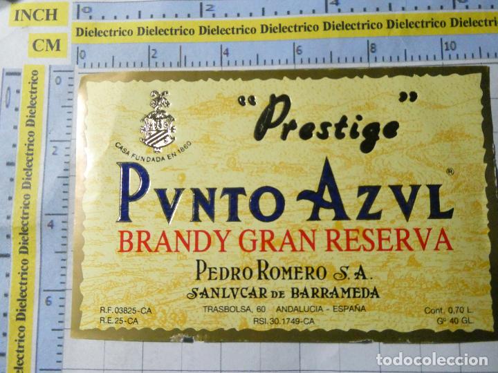 Alte Etiketten: ETIQUETA DE BEBIDAS. VINO LICORES. PRESTIGE PUNTO AZUL BRANDY GRAN RESERVA. 1364