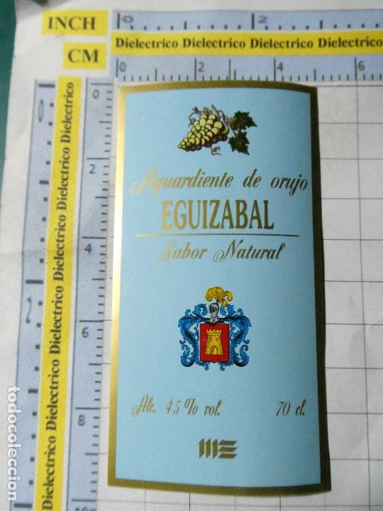 Alte Etiketten: ETIQUETA DE BEBIDAS. VINO LICORES. AGUARDIENTES DE ORUJO EGUIZABAL SABOR NATURAL . 1388