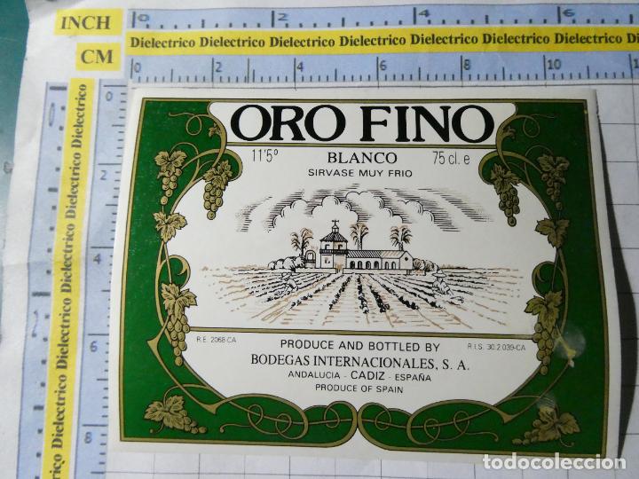 Alte Etiketten: ETIQUETA DE BEBIDAS. VINO LICORES. ORO FINO BLANCO C&Aacute;DIZ 1401