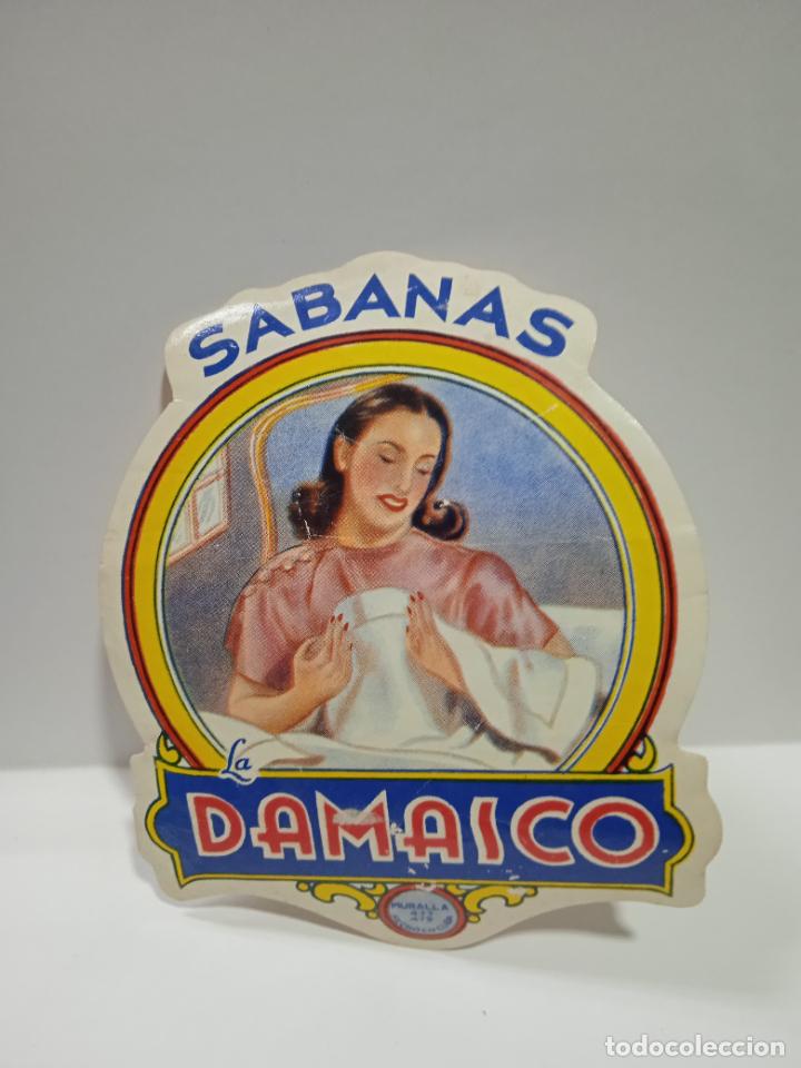 Etichette antiche: ETIQUETA. SABANAAS DAMASCO. MEDIDAS : 12 X 9 CM APROX.