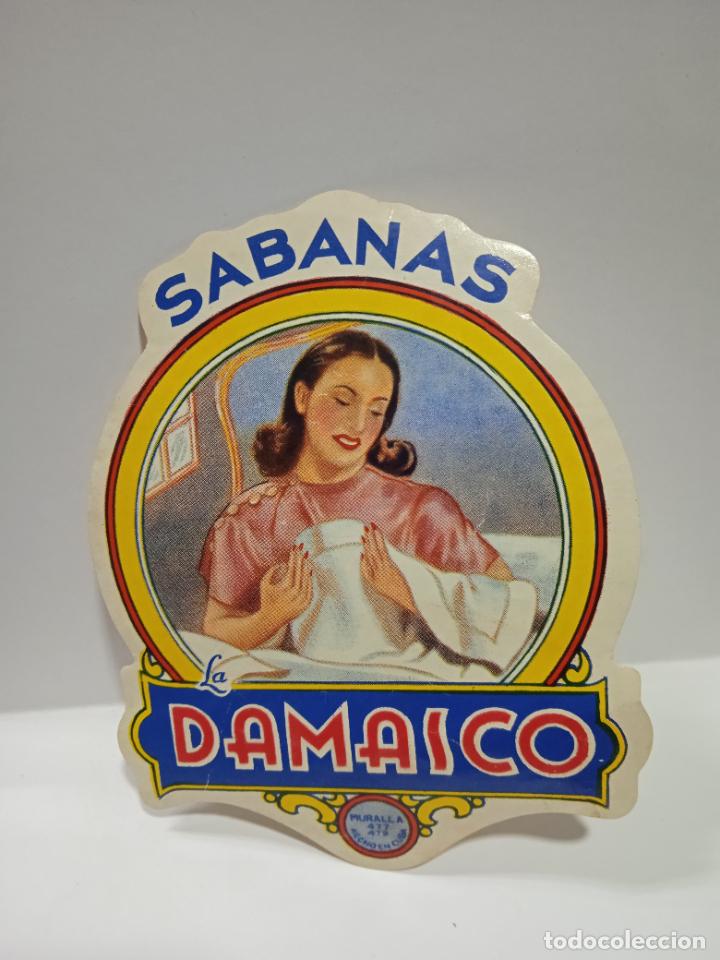 Etichette antiche: ETIQUETA. SABANAS DAMASCO. MEDIDAS : 12 X 9 CM APROX.