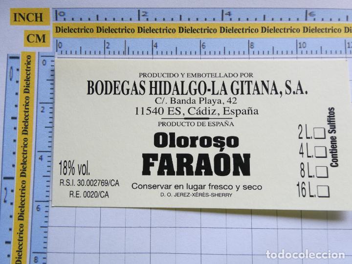 Old Labels: ETIQUETA DE BEBIDAS. VINO LICORES. BODEGAS HIDALGO LA GITANA OLOROSO FARA&Oacute;N. 1659