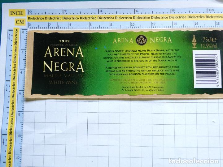 Etiquetas antiguas: ETIQUETA DE BEBIDAS. VINO LICORES. CHILE ARENA NEGRA 1999 MAULE VALLEY. 0