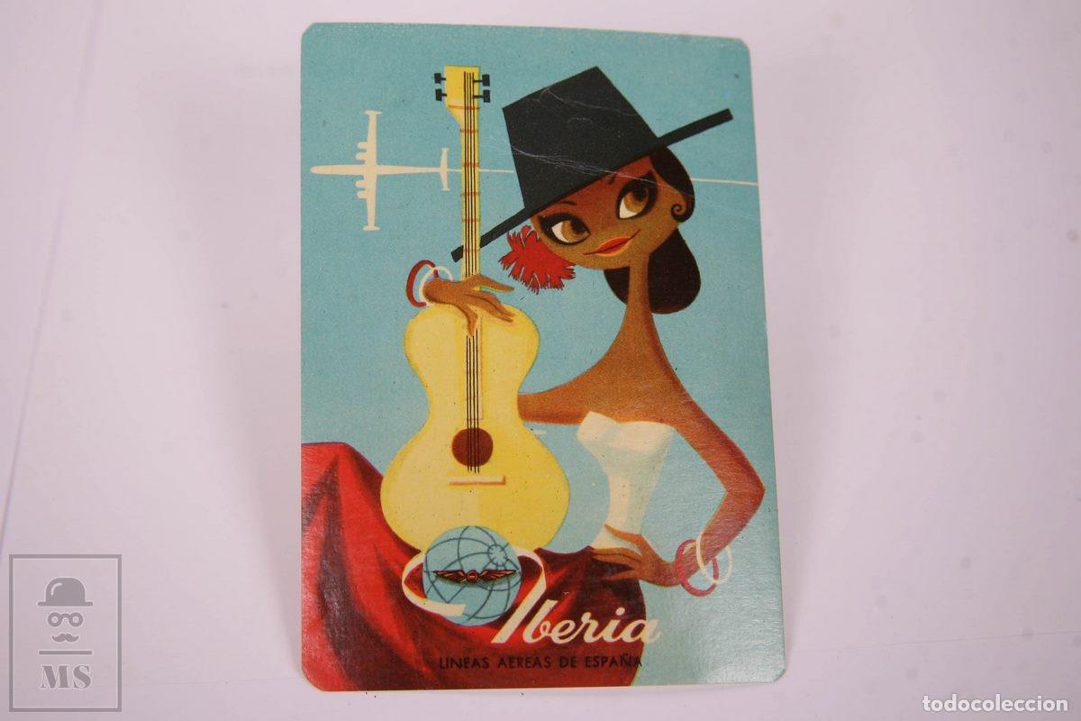 Etiquetas antiguas: Etiqueta de Maleta Compa&ntilde;ia Aerea Iberia - Bailadora con Guitarra - Espa&ntilde;a A&ntilde;os 60/70 - 8 x 11 cm