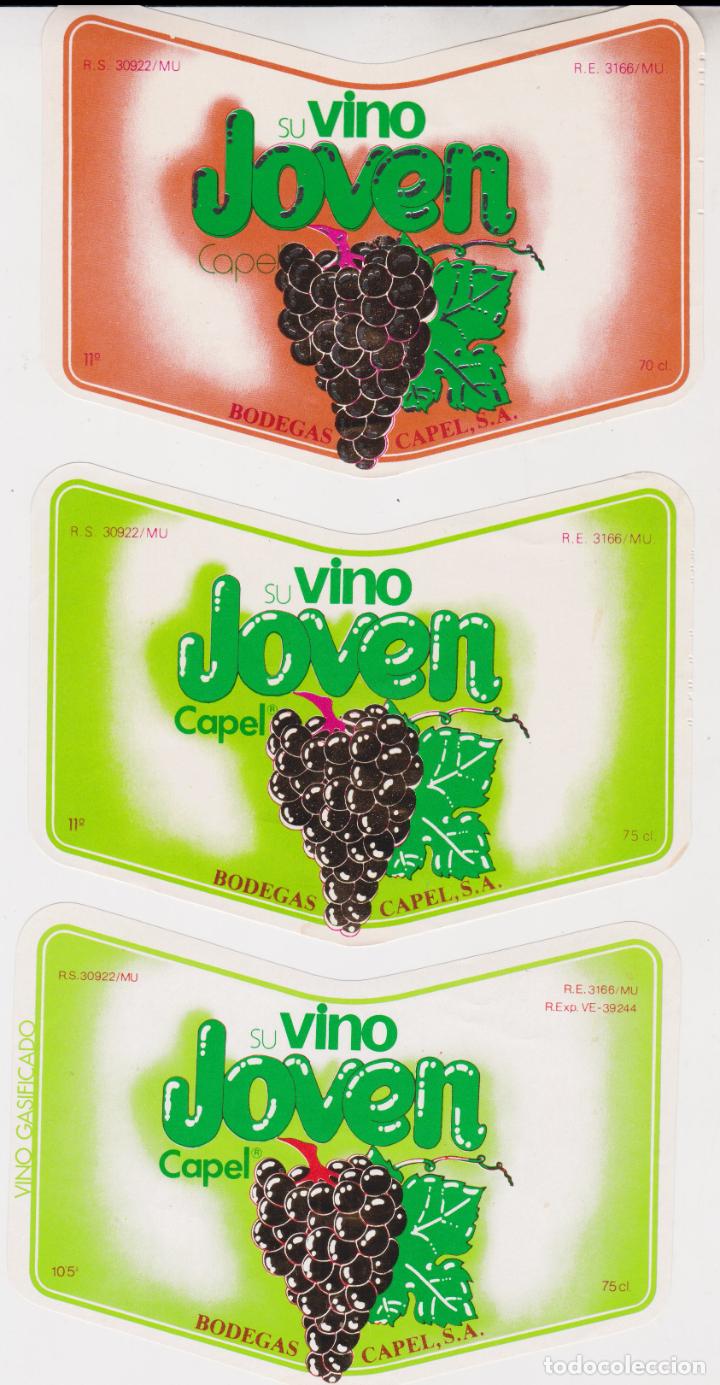 Etiquetas antiguas: 3 ETIQUETAS DE VINO JOVEN CAPEL &ndash; BODEGAS CAPEL &ndash; MURCIA