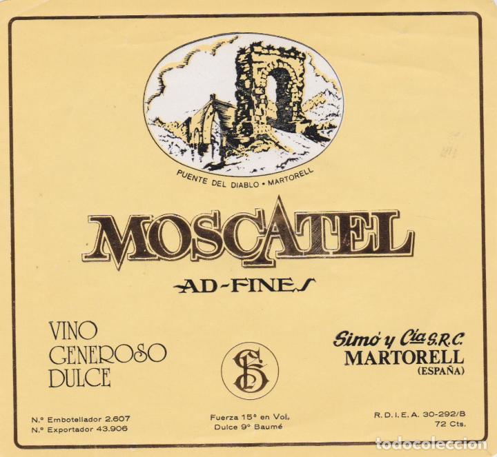 Etiquetas antiguas: ETIQUETA DE VINO MOSCATEL AD-FINES &ndash; SIM&Oacute; Y CIA.S.R.C. - MARTORELL