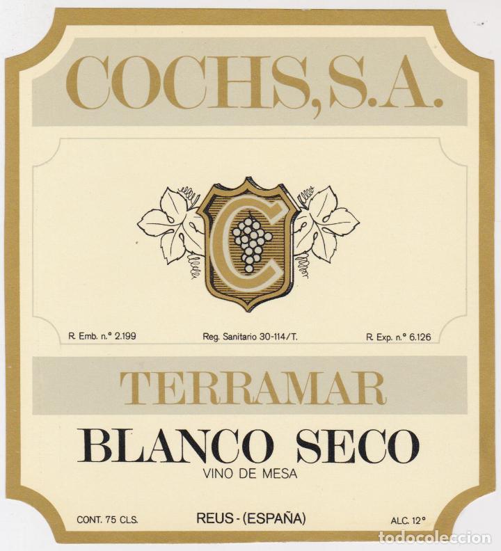 Etiquetas antiguas: ETIQUETA VINO BLANCO SECO TERRAMAR &ndash; COCHS, S.A. - REUS