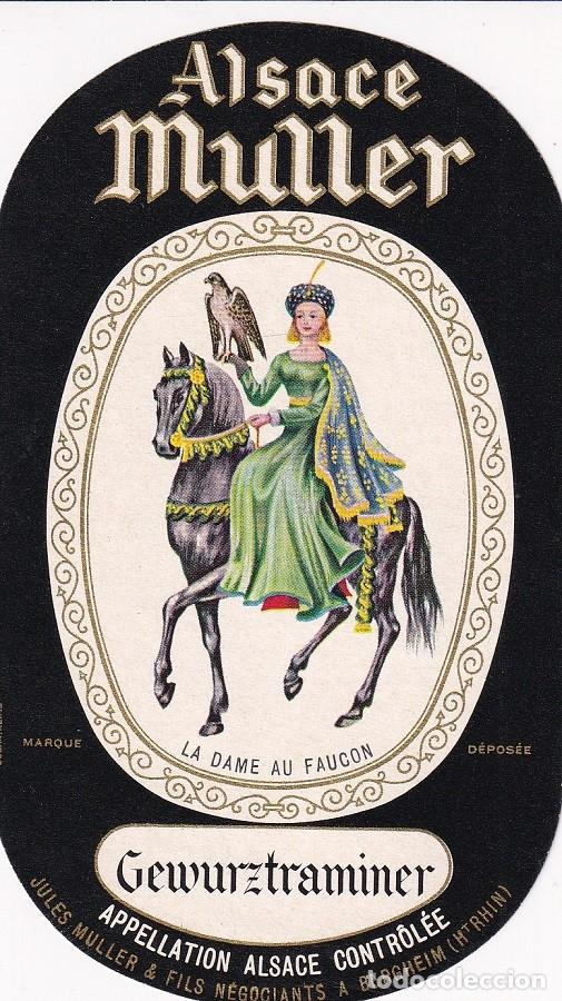 Old Labels: Alsace Muller - La dame au faucon / Gewurztraminer - Jules Muller & Fils / Bergheim