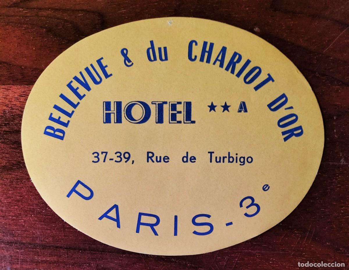 Etiquetas antiguas: ANTIGUA ETIQUETA DE EQUIPAJE DEL HOTEL BELLEVUE & DU CHARIOT D'OR, PARIS (FRANCIA)
