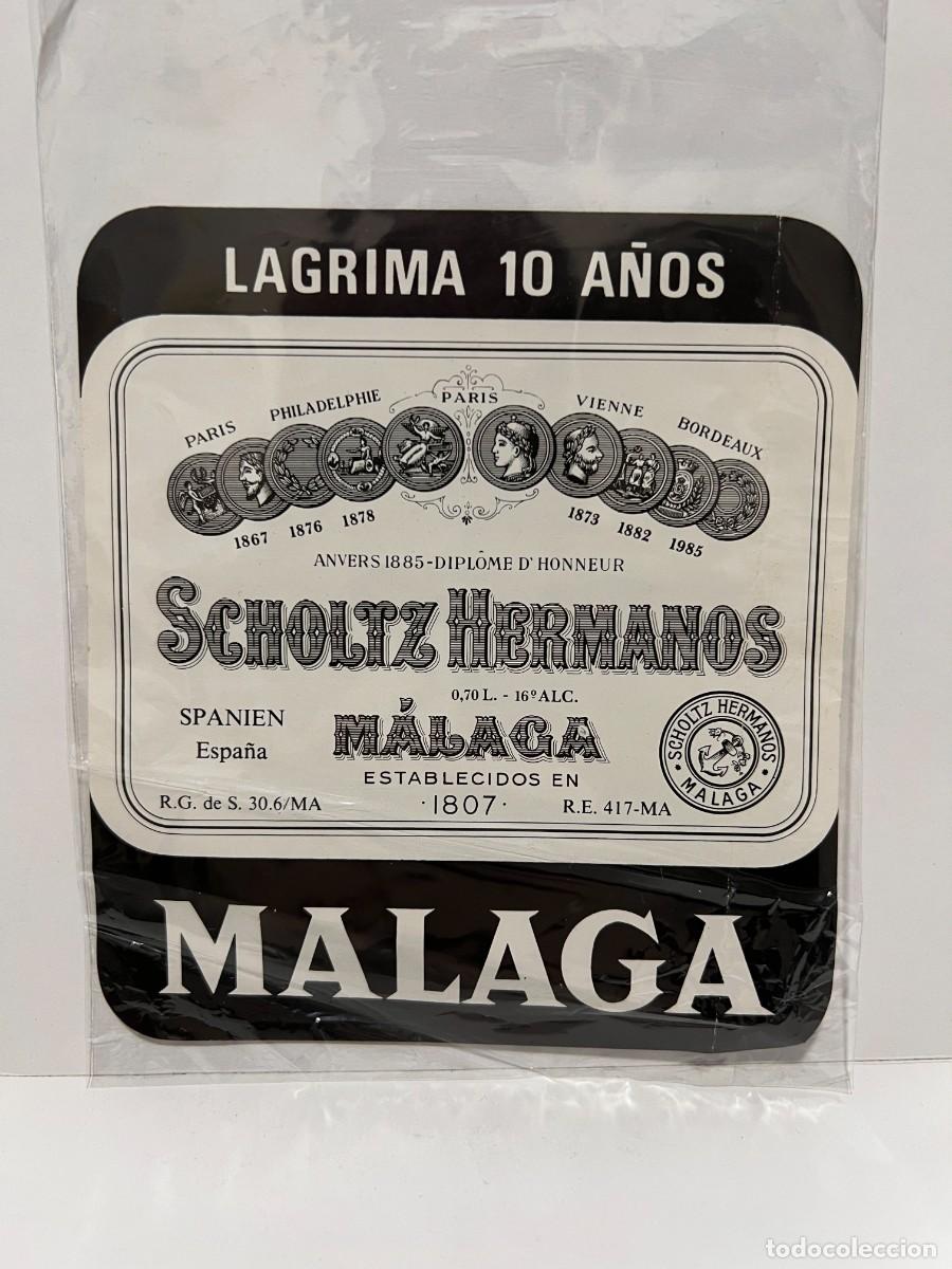 Etichette antiche: ETIQUETA. SCHOLTZ HERMANOS. M&Aacute;LAGA. LAGRIMA 10 A&Ntilde;OS. MEDIDAS APROX.: 13 X 11.5 CM