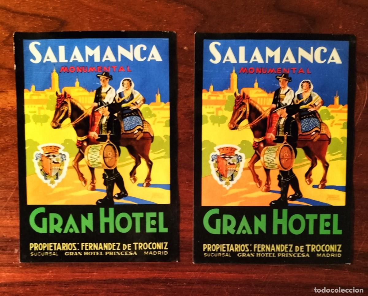 Etiquetas antiguas: 2 ANTIGUAS ETIQUETAS DE EQUIPAJE DEL GRAN HOTEL SALAMANCA MONUMENTAL, SALAMANCA