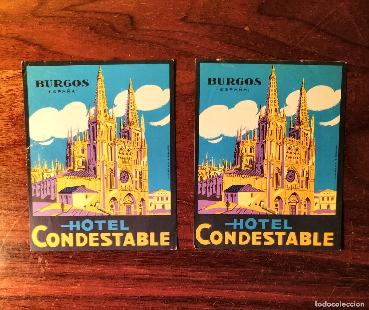 Etiquetas antiguas: 2 ANTIGUAS ETIQUETAS DE EQUIPAJE DEL HOTEL CONDESTABLE, BURGOS