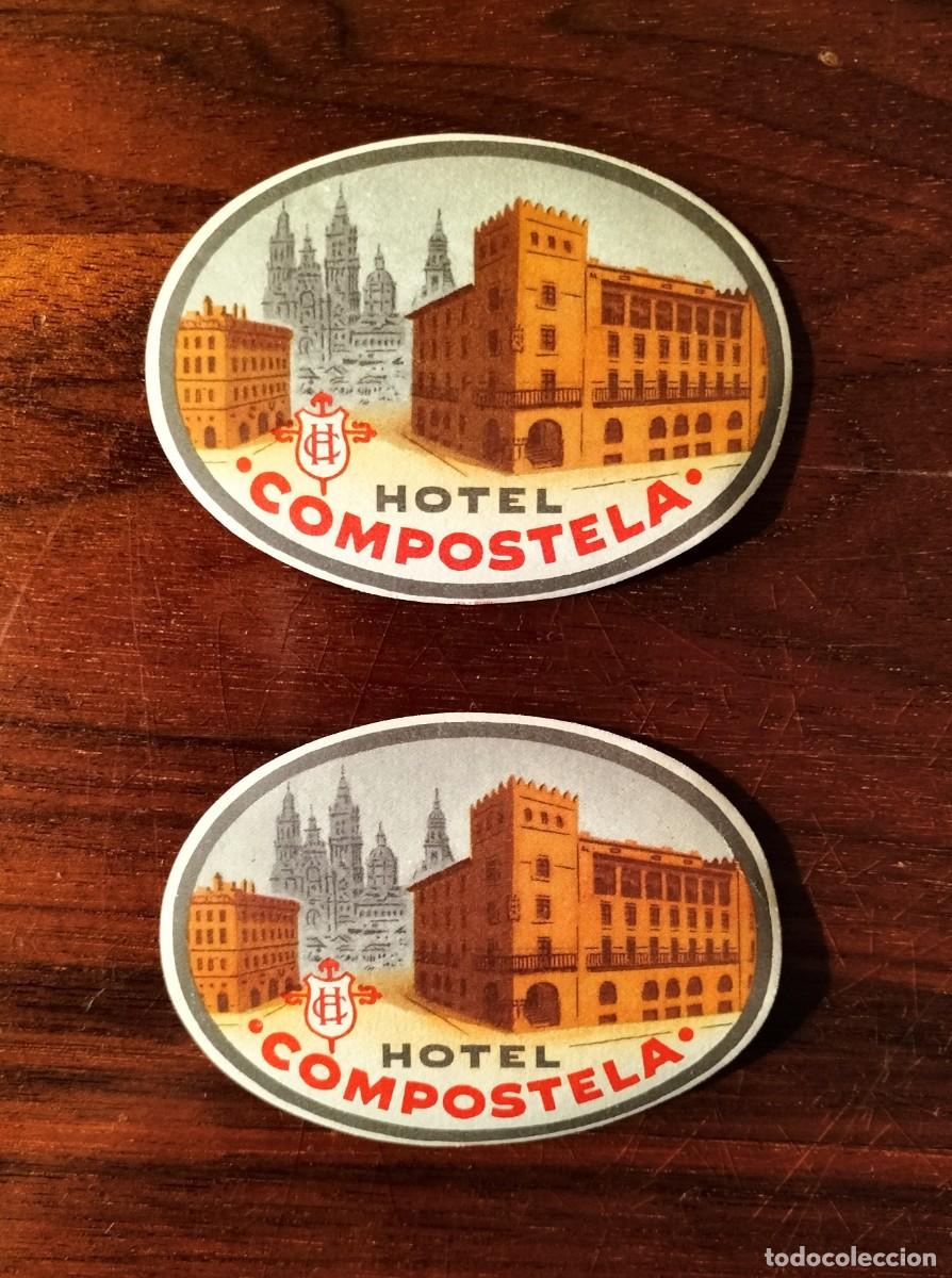 Etiquetas antiguas: 2 ANTIGUAS ETIQUETAS DE EQUIPAJE DEL HOTEL COMPOSTELA, SANTIAGO