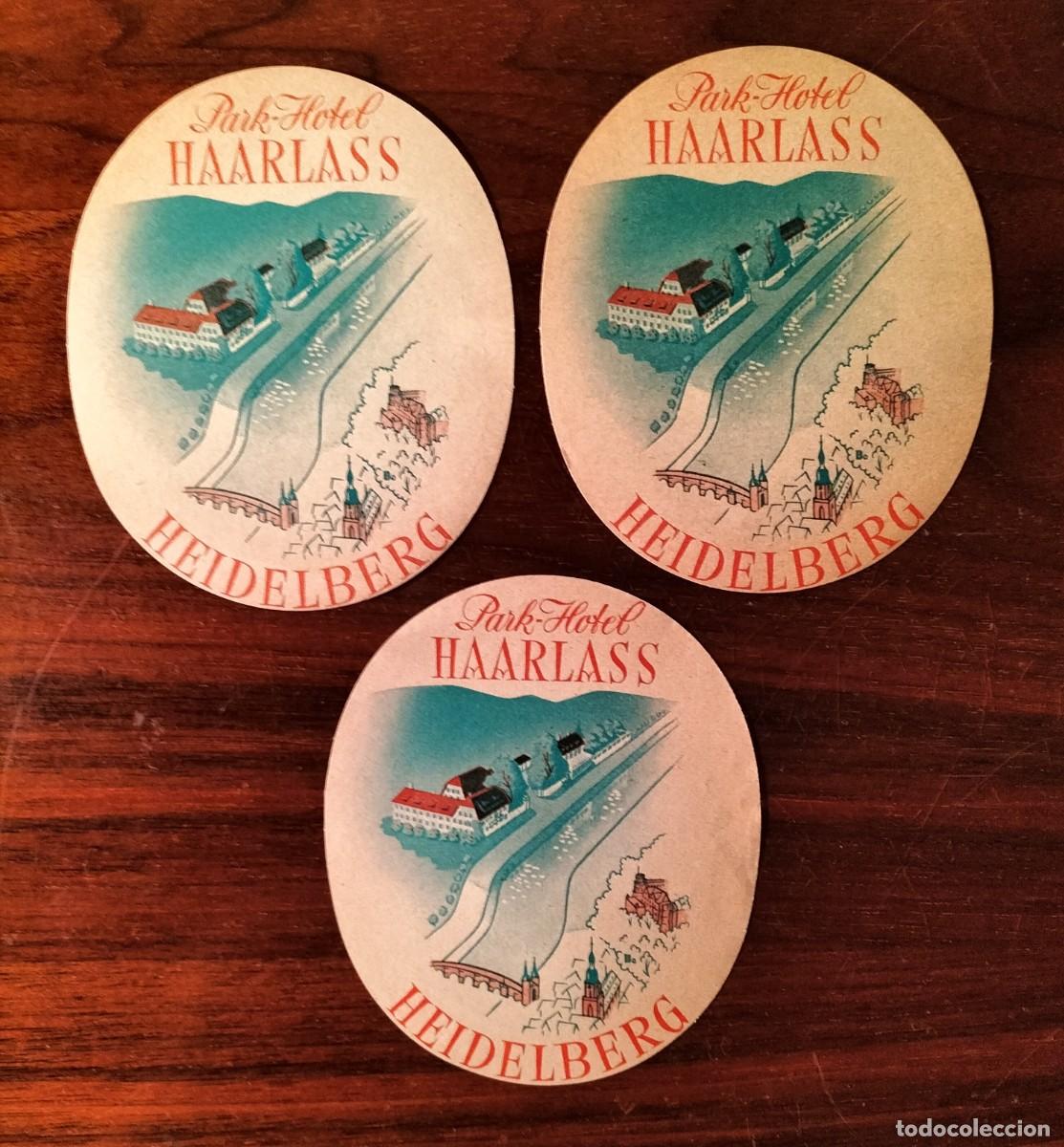 Etiquetas antiguas: 3 ANTIGUAS ETIQUETAS DE EQUIPAJE DEL PARK-HOTEL HAARLASS, HEIDELBERG (ALEMANIA)