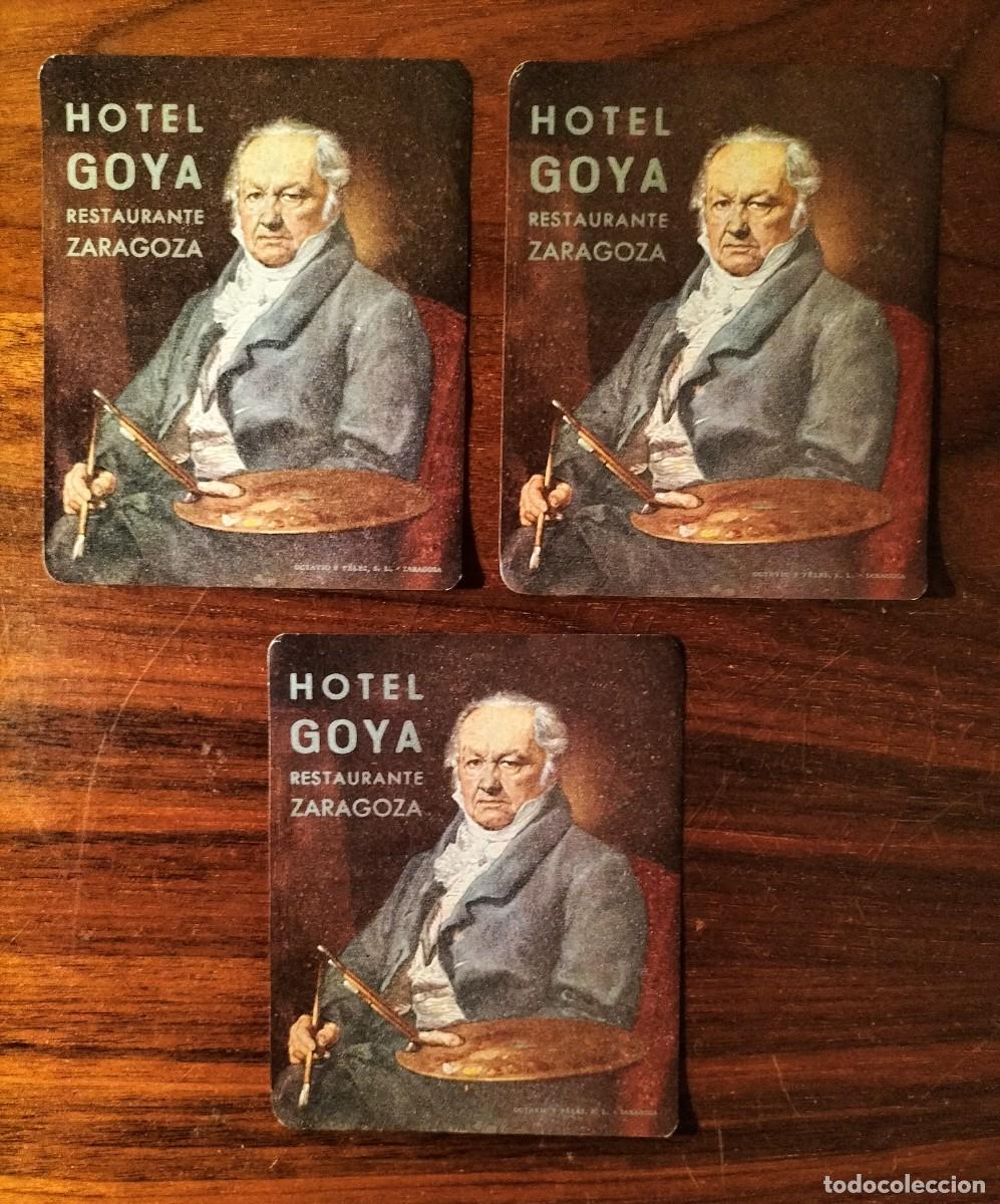 Etiquetas antiguas: 3 ANTIGUAS ETIQUETAS DE EQUIPAJE DEL HOTEL GOYA, ZARAGOZA