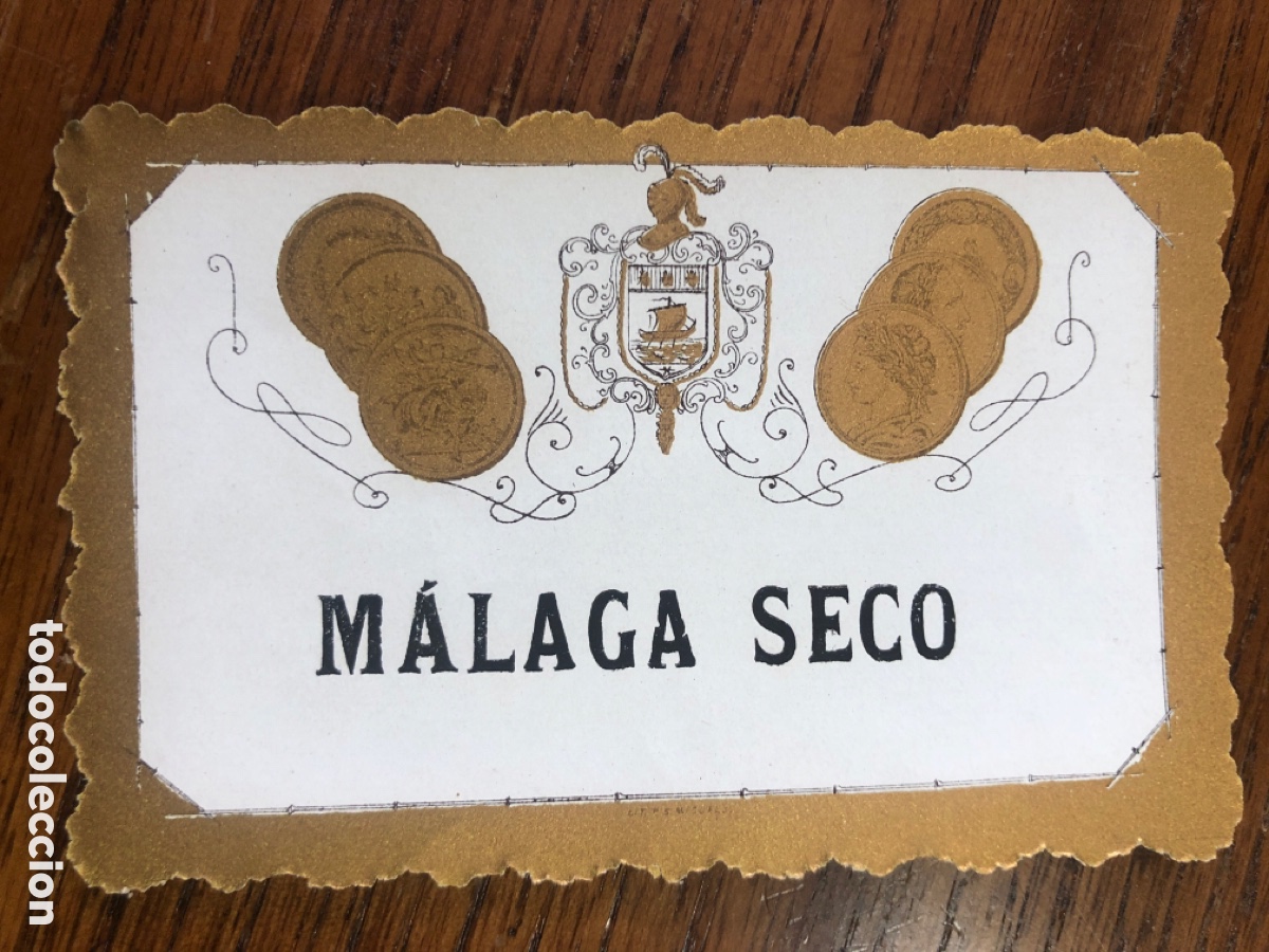 Etiquetas antiguas: ETIQUETA PARA BOTELLA MALAGA SECO SIN USAR - Foto 1