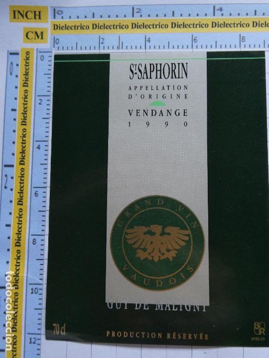 Old Labels: ETIQUETA DE BEBIDAS. VINO LICORES. SUIZA ST SAPHORIN 1990 VENDANGE VAUDOIS. 39