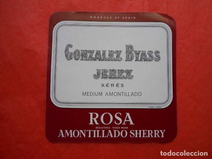 Etiquetas antiguas: Etiqueta de vino rosa amontillado Gonzalez Byass