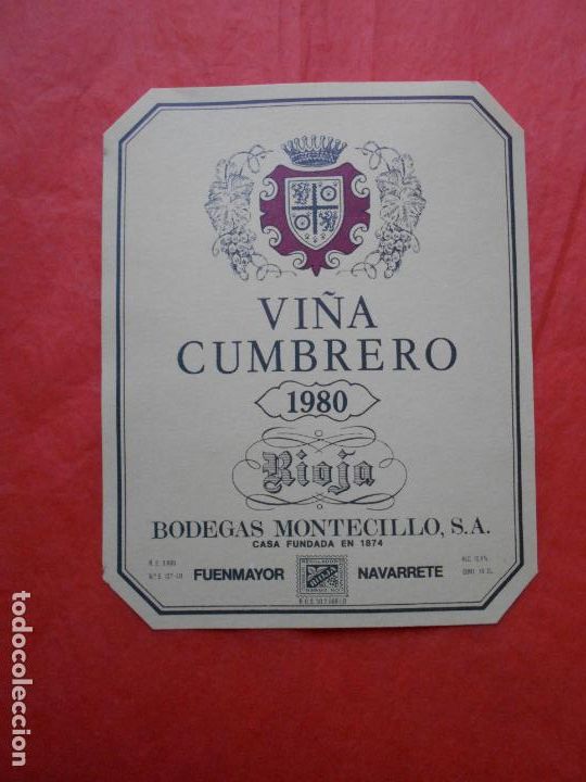 Etiquetas antiguas: Etiqueta de vino Rioja Vi&ntilde;a Cumbrero
