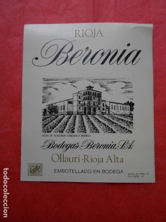 Etiquetas antiguas: Etiqueta de vino Rioja Bero&ntilde;ia