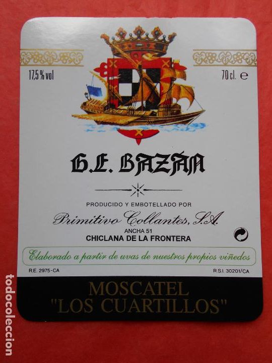 Etiquetas antiguas: Etiqueta de vino G.E. Bazan Primitivo Collantes
