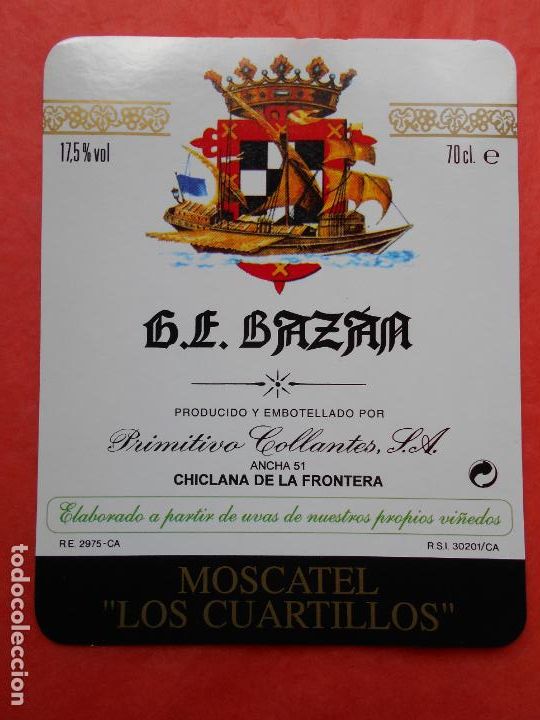 Etiquetas antiguas: Etiqueta de vino G.E. Bazan Primitivo Collantes