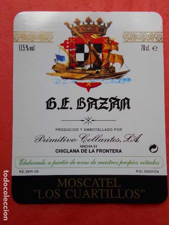 Etiquetas antiguas: Etiqueta de vino G.E. Bazan Primitivo Collantes