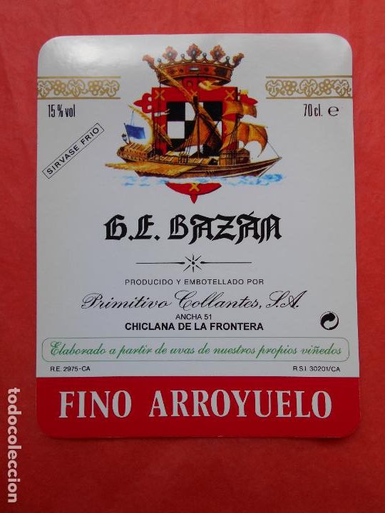 Etiquetas antiguas: Etiqueta de vino G.E. Bazan Primitivo Collantes