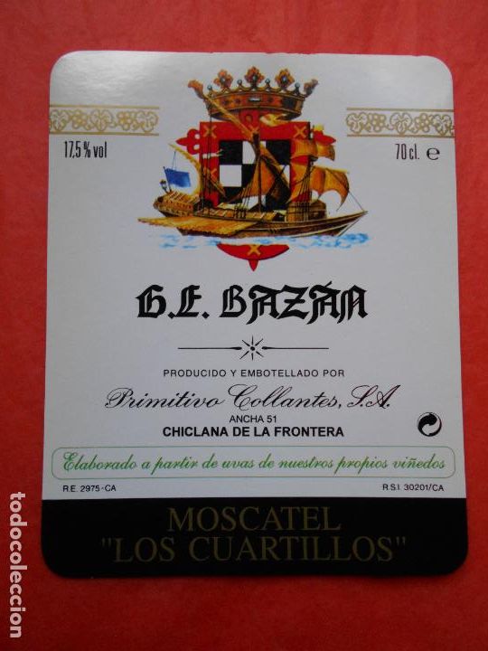 Etiquetas antiguas: Etiqueta de vino G.E. Bazan Primitivo Collantes