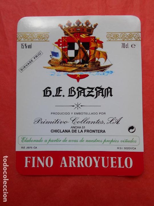 Etiquetas antiguas: Etiqueta de vino G.E. Bazan Primitivo Collantes