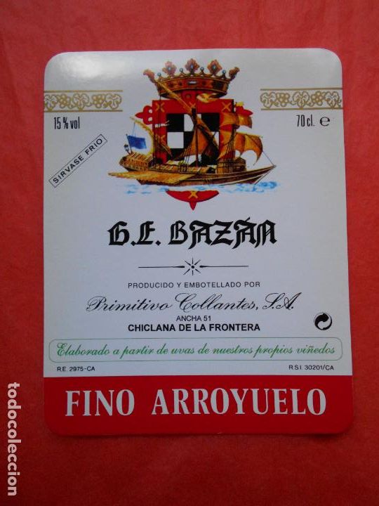 Etiquetas antiguas: Etiqueta de vino G.E. Bazan Primitivo Collantes