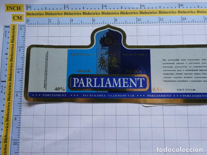 Etichette antiche: ETIQUETA DE BEBIDAS. VINO LICORES. RUSIA PREMIUM VODKA PARLIAMENT. 74