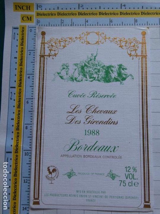Etiquetas antiguas: ETIQUETA DE BEBIDAS. VINO LICORES. FRANCIA LES CHEVAUX DES GIRONDINS 1988. 101