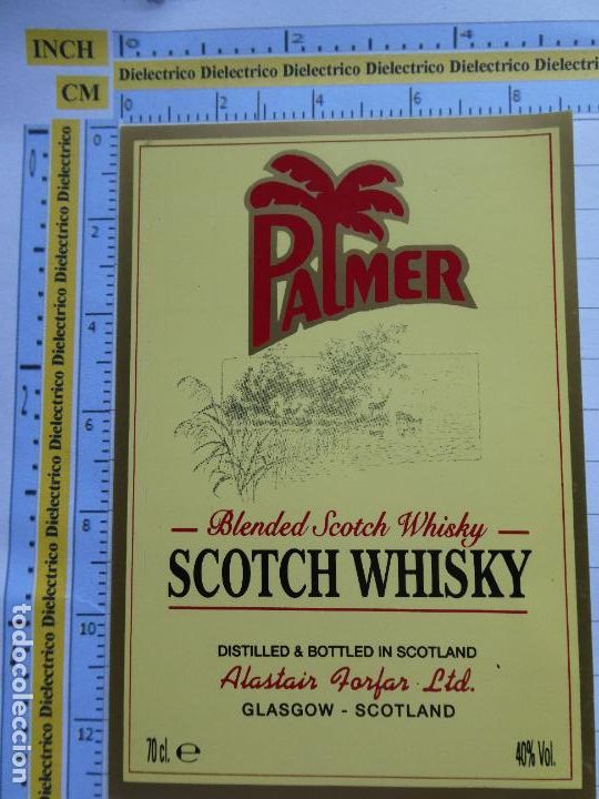 Alte Etiketten: ETIQUETA DE BEBIDAS. VINO LICORES. WHISKY PALMER GLASGOW ESCOCIA. 111