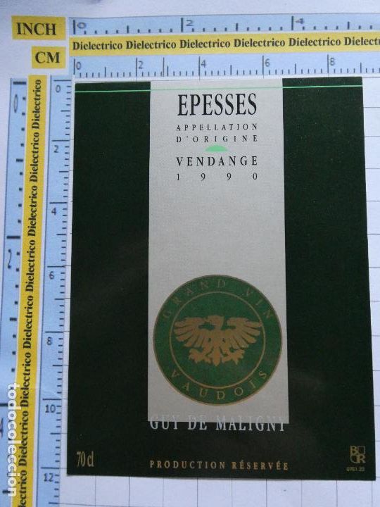Alte Etiketten: ETIQUETA DE BEBIDAS. VINO LICORES. SUIZA EPESSES VENDANGE 1990 GUY DE MALIGNY. 117
