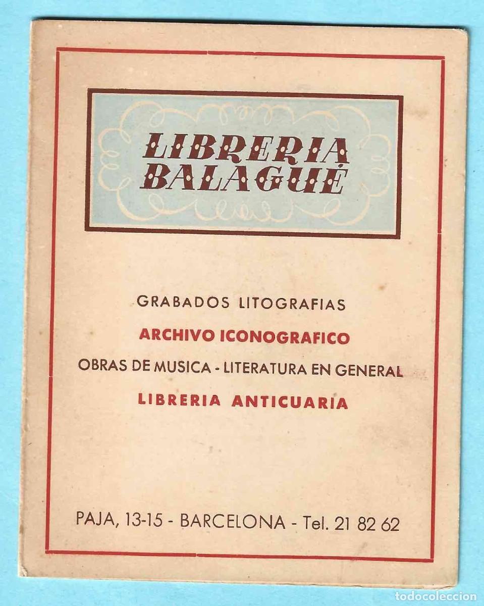 Etiquetas antiguas: TARJETA D&Iacute;PTICO PUBLICITARIO. LIBRER&Iacute;A BALAGU&Eacute;, BARCELONA
