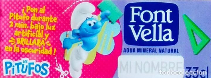 Etiquetas antiguas: ETIQUETA AGUA FONT VELLA - LOS PITUFOS/THE SMURFS - PITUFO ESTUDIANTE