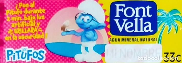 Etiquetas antiguas: ETIQUETA AGUA FONT VELLA - LOS PITUFOS/THE SMURFS - PITUFO FILOSOFO