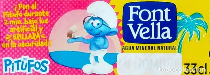 Etiquetas antiguas: ETIQUETA AGUA FONT VELLA - LOS PITUFOS/THE SMURFS - PITUFO FILOSOFO