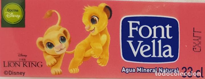 Etiquetas antiguas: ETIQUETA AGUA FONT VELLA - THE LION KING/EL REY LEON - DISNEY - NALA Y SIMBA