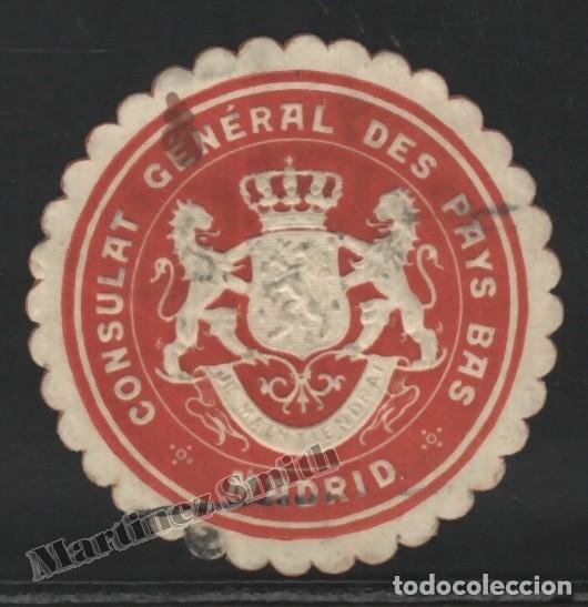 Old Labels: Antigua Etiqueta Consulado Paises Bajos Madrid - Holanda - 4 cm di&aacute;metro #LJM23