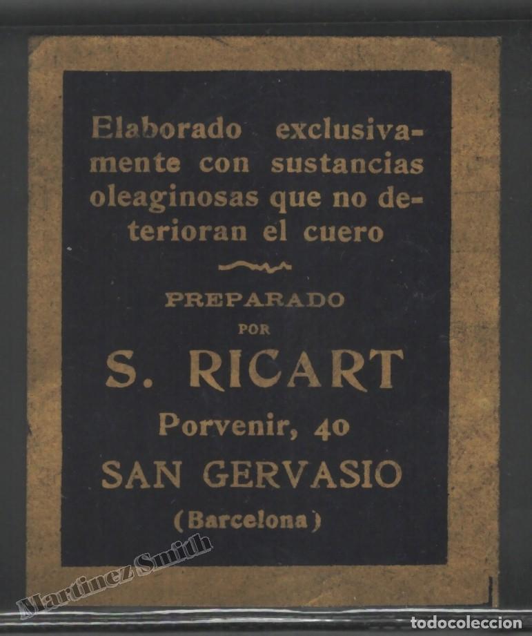 Old Labels: Etiqueta Preparado S. Ricart San Gervasio Barcelona - Limpiador Calzado - 5,9 x 7 cm - #LJM23