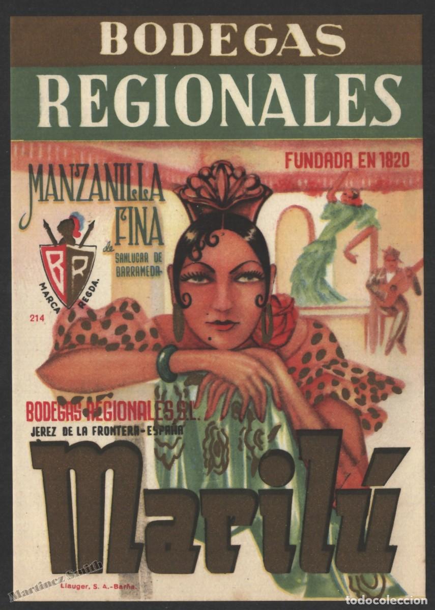 Old Labels: Etiqueta Bodegas Regionales Marilu Manzanilla Fina - Jerez de la Frontera - 10,40 x 14,8 cm - #LJM23