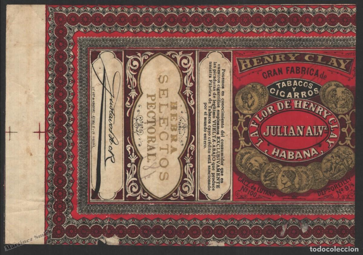 Old Labels: Antiguo Envoltorio Cajetilla Cigarros Henry Clay Habana Hebra Selectos - 17,3 x 11,9 cm - #LJM23